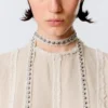 Studded Linen-Blend Choker Necklace – Beige