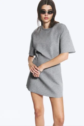 Studded Mini Scuba Tee Dress – Grey Melange – Studs