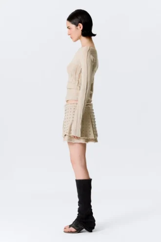 Studded Pleated Mini Skirt – Beige