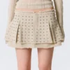 Studded Pleated Mini Skirt – Beige
