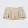 Studded Pleated Mini Skirt – Beige