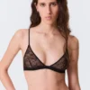 Swirly Lace Triangle Bra – Black