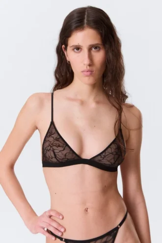Swirly Lace Triangle Bra – Black