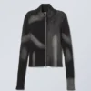 Taiki Rib Knit Zip Cardigan – Two Tone Black & Grey Strokes