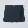 Tailored Viscose Mini Wrap Skirt – Dark Blue