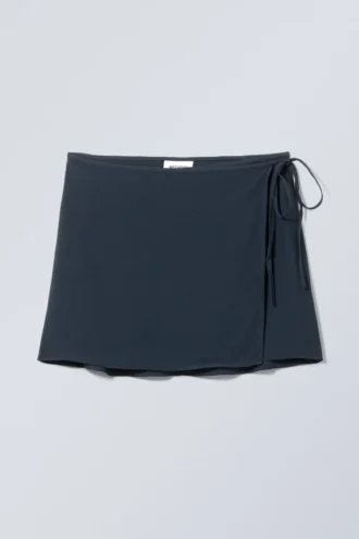 Tailored Viscose Mini Wrap Skirt – Dark Blue
