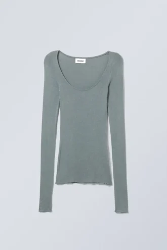 Tea Sheer Long Sleeve Top – Dusty Turquoise