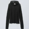 Terri Wool Blend Sheer Knit Hoodie – Black