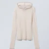 Terri Wool Blend Sheer Knit Hoodie – Light Grey