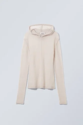 Terri Wool Blend Sheer Knit Hoodie – Light Grey
