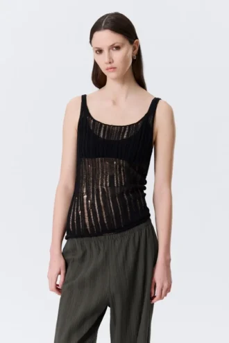 Textured Knitted Tank Top – Black