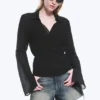Textured Long-Sleeved Wrap Shirt – Transparent Black
