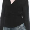 Textured Long-Sleeved Wrap Shirt – Transparent Black