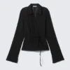 Textured Long-Sleeved Wrap Shirt – Transparent Black