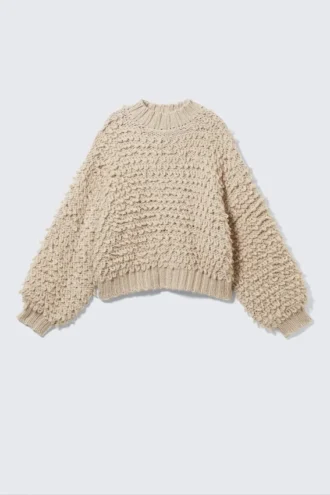 Textured Loop Knit Sweater – Beige