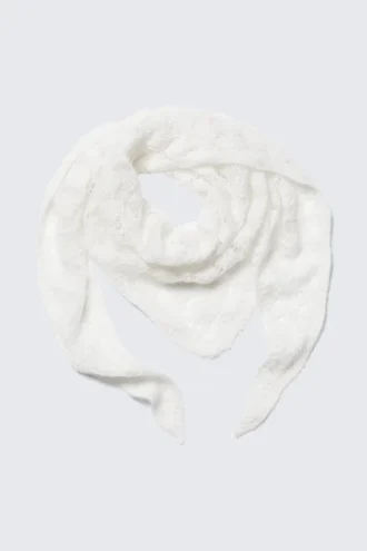 Textured Triangle Knit Scarf – Light White