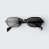Thin Oval Frame Sunglasses – Black