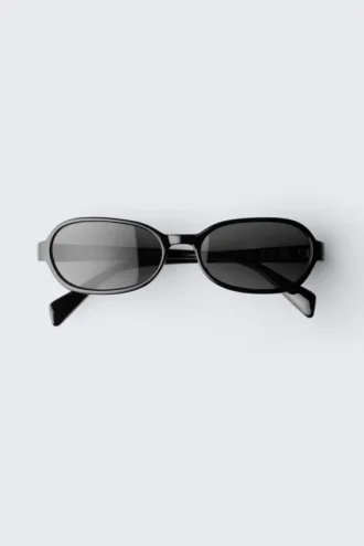 Thin Oval Frame Sunglasses – Black