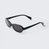 Thin Oval Frame Sunglasses – Black