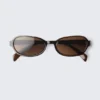 Thin Oval Frame Sunglasses – Dark Brown – Brown Lenses