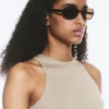 Thin Oval Frame Sunglasses – Dark Brown – Brown Lenses