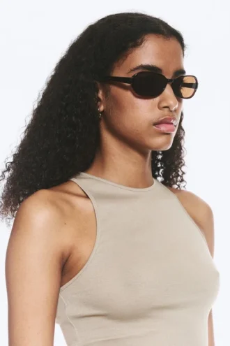 Thin Oval Frame Sunglasses – Dark Brown – Brown Lenses