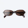 Thin Oval Frame Sunglasses – Dark Brown – Brown Lenses