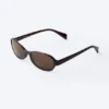Thin Oval Frame Sunglasses – Dark Brown – Brown Lenses