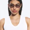 Thin Oval Frame Sunglasses – Greige – Grey Lenses