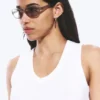 Thin Oval Frame Sunglasses – Greige – Grey Lenses