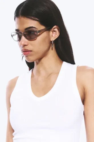 Thin Oval Frame Sunglasses – Greige – Grey Lenses