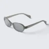 Thin Oval Frame Sunglasses – Greige – Grey Lenses