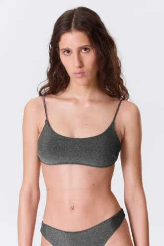 Tie-Back Glitter Bikini Top – Grey – Glitter