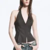 Tie-Back Hook-And-Eye Halterneck Top – Dark Grey