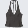 Tie-Back Hook-And-Eye Halterneck Top – Dark Grey