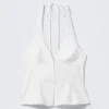 Tie-Back Hook-And-Eye Halterneck Top – White