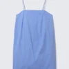 Tie-Back Twill Mini Dress – Blue