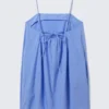 Tie-Back Twill Mini Dress – Blue