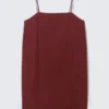Tie-Back Twill Mini Dress – Burgundy