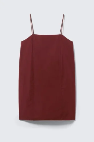 Tie-Back Twill Mini Dress – Burgundy