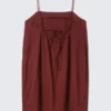 Tie-Back Twill Mini Dress – Burgundy