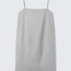 Tie-Back Twill Mini Dress – Light Grey – Pinstripe