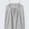 Tie-Back Twill Mini Dress – Light Grey – Pinstripe