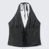 Tie-Front Halterneck Top – Dark Grey