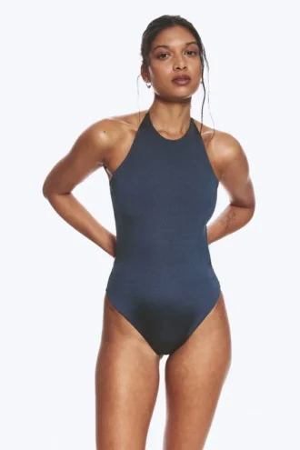 Tie Halter Neck Swimsuit – Dark Blue