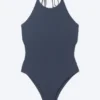 Tie Halter Neck Swimsuit – Dark Blue