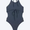 Tie Halter Neck Swimsuit – Dark Blue
