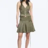 Tie Waist V-Neck Zip Halter Top – Khaki Green