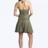 Tie Waist V-Neck Zip Halter Top – Khaki Green