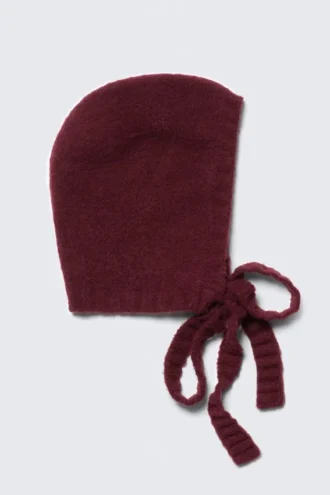 Tied Knit Bonnet – Burgundy